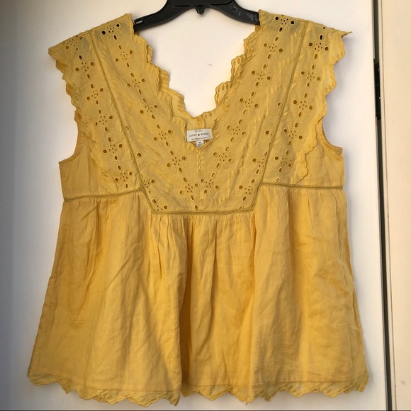 Lucky Brand Yellow Mustard Eyelet Top Blouse - Picture 1 of 5